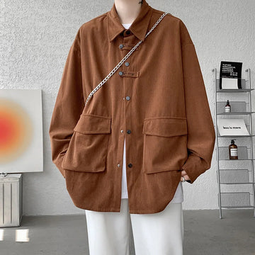Riolio Corduroy Shirt Men Casual Turn Down Button Long Sleeve Shirts Streetwear Leisure Luxury Clothing Chemise Homme